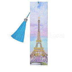 DIY Diamond Painting Stickers Kits For Bookmark Making, with Diamond Painting Stickers, Resin Rhinestones, Diamond Sticky Pen, Tassels, Tray Plate and Glue Clay, Rectangle with Eiffel Tower, Mixed Color, 20.8x5.8cm