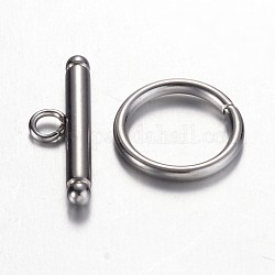 201 Edelstahl-Toggle-Haken, Ring, Edelstahl Farbe, Ring: 10x1 mm, Bar: 15x5x2 mm, Bohrung: 2 mm