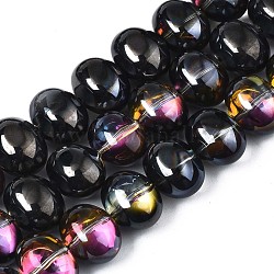Electroplate Glass Beads Strand, Half Plated, Oval, Black Plated, 10.5~11.5x14x10mm, Hole: 1mm, about 57~59pcs/strand, 24.41 inch~ 25.20 inch(62~64cm)