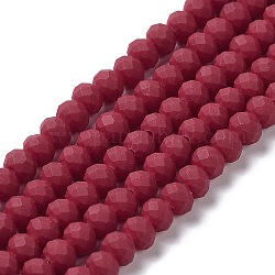 Glass Beads Strands, Faceted, Frosted, Rondelle, FireBrick, 10mm, Hole: 1mm, about 63~65pcs/strand, 19.2~20 inch(48~50cm)