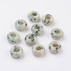 Natürliche Sesam Jaspis / Kiwi Jaspis europäische Perlen, Großloch perlen, Rondell, 14x7~8 mm, Bohrung: 6 mm