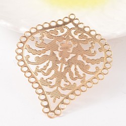 Gota de filigrana con adornos de metal grabados en hierro y flor Uniones de filigrana, la luz de oro, 67x56x0.4mm, agujero: 2.3 mm
