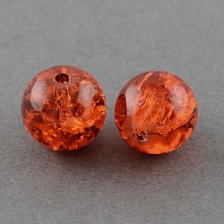 1 Strand Dark Orange Transparent Crackle Glass Round Beads Strands, 12mm, Hole: 1.3~1.6mm, about 66pcs/strand, 31.4 inch