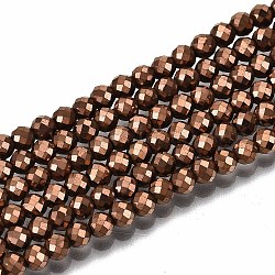 Electroplate Non-magnetic Synthetic Hematite Beads Strands, Round, Faceted, Copper Plated, 3mm, Hole: 0.8mm, about 137~139pcs/strand, 15.55 inch~15.67 inch(39.5cm~39.8cm)
