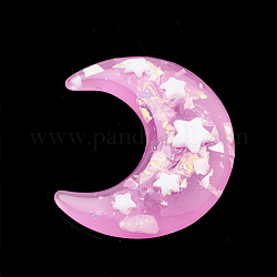 Harz Cabochons, mit Muschelchip, Mond mit Stern, Perle rosa, 36x31x7 mm