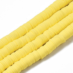 Handmade Polymer Clay Beads Strands, for DIY Jewelry Crafts Supplies, Heishi Beads, Disc/Flat Round, Yellow, 8x0.5~1mm, Hole: 2mm, about 350~387pcs/strand, 15.75 inch~16.14 inch(40~41cm)