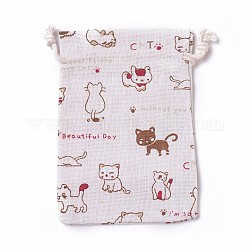 Bolsas de embalaje de gatito de arpillera, bolsas de cordón, rectángulo con patrón de gato de dibujos animados, colorido, 14~14.4x10~10.2 cm