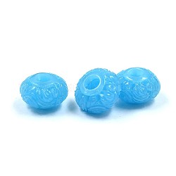 Carved Rondelle Dyed Synthetical Coral Beads, Large Hole Beads, Dodger Blue, 14x8mm, Hole: 4mm