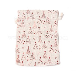 Pochettes d'emballage en coton et lin, sacs à cordonnet, pour bonbons emballage cadeau fournitures de fête de noël, rectangle, modèle d'arbre, 18x13x0.5 cm