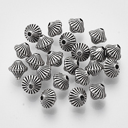 CCB пластиковые шарики, гофрированные шарики, двухконусные, античное серебро, 7x5.5 мм, отверстие : 1 мм, Около 4450 шт / 500 г
