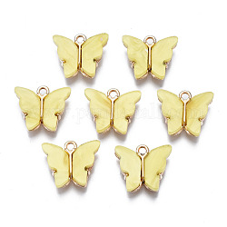 Emaille Anhänger Legierung, Schmetterling, Licht Gold, Champagnergelb, 14x16.5x3 mm, Bohrung: 1.6 mm
