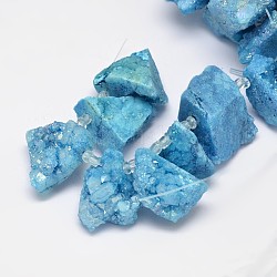 Крашеные самородков натуральный гальваническим кристалл кварца бусы пряди, AB цвет, голубой, 15~20x20~25 мм, отверстие : 1 мм, около 7~8 шт / нитка, 5 дюйм