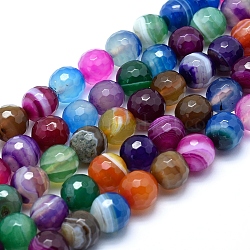 Natural Agate Beads, Dyed, Faceted Round, Mixed Color, 8mm, Hole: 1mm, about 48pcs/strand, 14.1 inch(36cm)