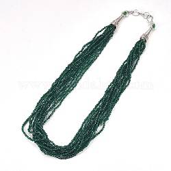 Colliers en verre à facettes, avec cônes de perles en laiton et fermoirs en S, verte, 1-5/8 pouce (4.3 cm)