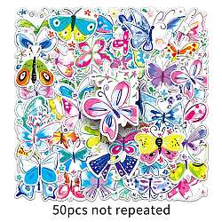 50Pcs Butterfly PVC Waterproof Stickers, Adhesive Insect Decals, for Suitcase & Skateboard & Refigerator Decor, Mixed Color, 50~80mm