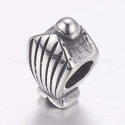 304 Stainless Steel European Beads, Large Hole Beads, Antique Silver, 16x9x9mm, Hole: 5mm