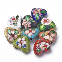 Perline di cloisonne fatto a mano, cuore, colore misto, 13~14x16x8mm, Foro: 1.5 mm