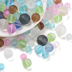 Synthetic Moonstone Beads, Dyed, Holographic Beads, Half AB Color Plated, Frosted, Round, Mixed Color, 6~10mm, Hole: 1mm