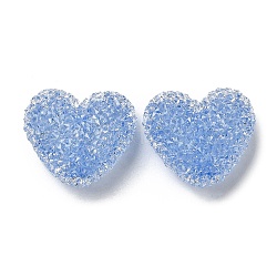 Resin Beads, with Rhinestone, Drusy Heart, Cornflower Blue, 17x19x10.5mm, Hole: 1.6mm