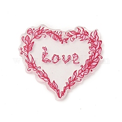 バレンタインデーをテーマにしたアクリルパーツ  単語「love」付けのハート  葉の模様  34x37x2mm  穴：1.6mm