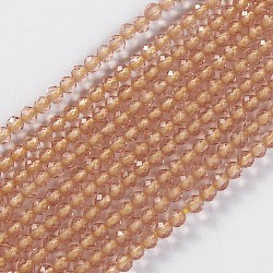 Chapelets de perles en verre, facette, ronde, selle marron, 2x2mm, Trou: 0.4mm, Environ 193~197 pcs/chapelet, 14.17 pouce ~ 15.51 pouces (36~39.4 cm)