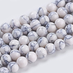 Chapelets de perles en turquoise synthétique, teinte, ronde, blanc, 6mm, Trou: 1mm, Environ 66 pcs/chapelet, 15.7 pouce