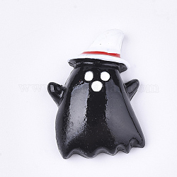 Cabochons en résine, fantôme avec chapeau, Halloween, noir, 27x19x6.5mm