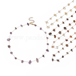 Natural Mixed Gemstone Chips Beaded Necklace, Golden 316 Surgical Stainless Steel Jewelry for Women, 15.71 inch(39.9cm)