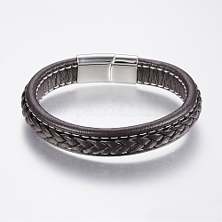 Bracelets en cuir tressé, avec fermoirs magnétiques en 304 acier inoxydable, brun coco, 8-5/8 pouce (220 mm), 29x14x8mm
