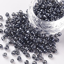 Glass Seed Beads, Trans. Colours Lustered, Round, Gray, 4mm, Hole: 1.5mm, about 4500pcs/pound