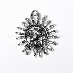 Antique Silver Alloy Sun Pendants, Size: about 34mm long, 30mm wide, 2mm thick, hole: 2mm .