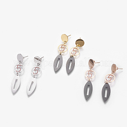 (vente d'usine de fêtes de bijoux) 304 boucles d'oreilles pendantes en acier inoxydable, avec l'émail, feuille avec plat rond, couleur mixte, 52mm, pin: 0.8 mm