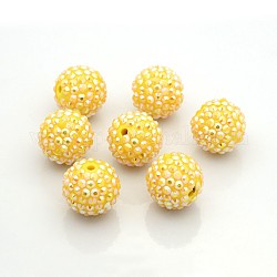 Abalorios de la bola bubblegum resinrhinestone gruesos, color de ab, redondo, oro, 20x18mm, agujero: aproximamente 2.5 mm