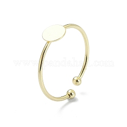 Fornituras de anillo de puño abierto de latón, ajustes de anillo de almohadilla simple, plano y redondo, real 14k chapado en oro, diámetro interior: 21 mm, Bandeja: 6 mm