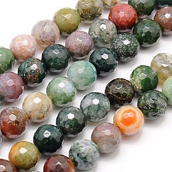 Natural Indian Agate Beads Strands, Faceted, Round, Mixed Color, Indian Agate, 12mm, Hole: 1mm, about 31pcs/strand, 15.75 inch