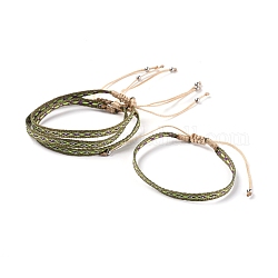 Unisex verstellbare geflochtene Perlenarmbänder, mit Edelstahl-Perlen, dunkel olivgrün, 1-3/4 Zoll ~ 3 Zoll (4.4~7.8 cm)