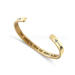 Bracelet manchette en acier inoxydable pour femme, flèche avec motif de mot, véritable 18k plaqué or, diamètre intérieur: 2-1/2 pouce (6.4 cm)