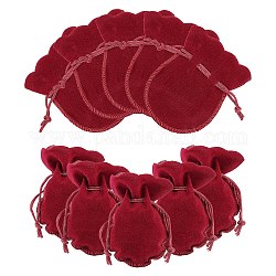 Sachets en velours, pochettes à bijoux à cordon en forme de calebasse, rouge foncé, 9x7 cm