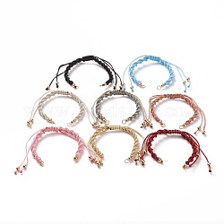 Fabrication de bracelets en cordon tressé en polyester réglable, avec perles en laiton et 304 anneaux de saut en acier inoxydable, or, couleur mixte, longueur de chaîne unique: environ 5-1/2 pouce (14 cm)