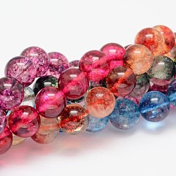 Chapelets de perles de quartz craquelées naturelles rondes et teintées, couleur mixte, 6mm, Trou: 1mm, Environ 63 pcs/chapelet, 15.5 pouce