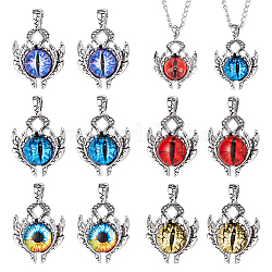 CHGCRAFT 10Pcs 5 Colors Glass Pendants, with Antique Silver Plated Alloy Findings, Evil Eye, Mixed Color, 42x29x8.5mm, Hole: 6x4mm, 2pcs/color