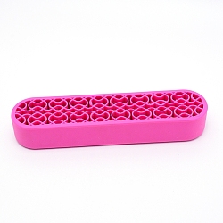 Mehrzweck-Aufbewahrungsbox aus Kunststoff, für Kosmetikbürstenhalter, Stifthalter, Zahnbürsten-Halter, Lippenstifthalter, Rechteck oval, tief rosa, 21x5x3.4 cm, Loch: 0.4x1.9 cm, 1x0.7 cm