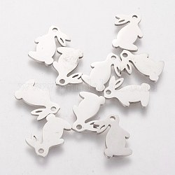 201 Stainless Steel Bunny Charms, Rabbit, Easter Bunny, Stainless Steel Color, 13.7x13x1mm, Hole: 1.5mm