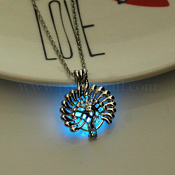 Collana con pendente a gabbia di pavone in lega con pietra sintetica dei luminari, bagliore nel buio gioielli per le donne, blu fiordaliso, 17.72 pollice (45 cm)
