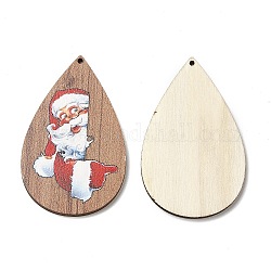 Grandi pendenti in legno stampato natalizio a faccia singola, ciondoli a goccia con Babbo Natale, cammello, 54.5x34x2.5mm, Foro: 1.6 mm