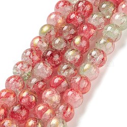 Chapelets de perles en verre craquelé peint, avec de la poudre d'or, ronde, rouge, 8mm, Trou: 1.2mm, Environ 103 pcs/chapelet, 30.08~30.7'' (76.4~78 cm)
