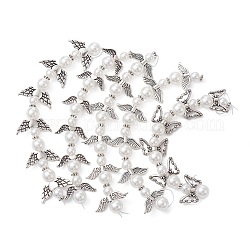 6 pièce de brins de perles d'imitation acrylique pour bricolage, avec accessoire en alliage, ange, blanc, 18~20x21.5~23.5x8mm, Trou: 0.7mm, Environ 6 pcs/chapelet, 4.49~4.72'' (11.4~12 cm)