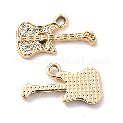 UV Plating Alloy Pendants, with Crystal Rhinestone, Guitar Charms, Golden, 21x11.5x2mm, Hole: 2mm