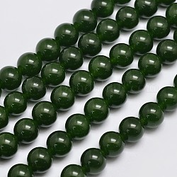 Chapelets de perles en jade de malaisie naturelle et teinte, imitation taiwan jade, ronde, vert olive foncé, 10mm, Trou: 1.0mm, Environ 38 pcs/chapelet, 15 pouce