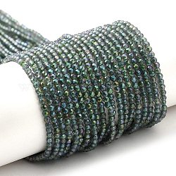 Chapelets de perles en verre transparent électrolytique, arc-en-ciel plaqué, ronde à facettes, bleu cadet, 2mm, Trou: 0.7mm, Environ 184~187 pcs/chapelet, 14.45'' (36.7 cm)